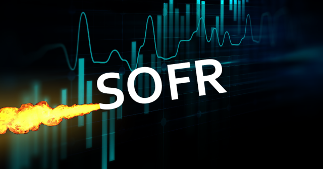 SOFR letters flying on an abstract financial background