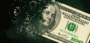 A 100 dollar bill disintegrating 
